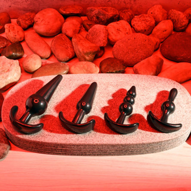 4-Piece Black TPE Anal Plug Set with Gift Box