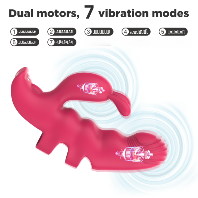 7-Mode Magenta Rechargeable Silicone Finger Vibrator with Rabbit Ears
