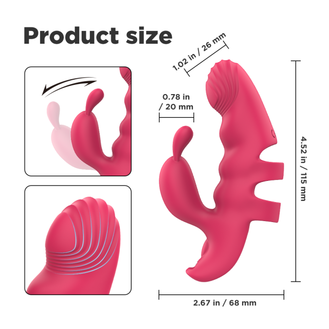 7-Mode Magenta Rechargeable Silicone Finger Vibrator with Rabbit Ears