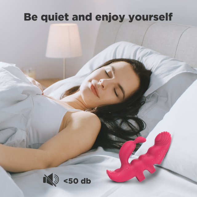 7-Mode Magenta Rechargeable Silicone Finger Vibrator with Rabbit Ears