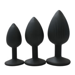 Ribbed Texture Black Silicone Anal Plug Training Kit (3 Sizes)