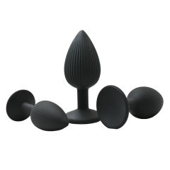 Ribbed Texture Black Silicone Anal Plug Training Kit (3 Sizes)