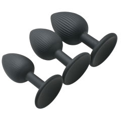 Ribbed Texture Black Silicone Anal Plug Training Kit (3 Sizes)