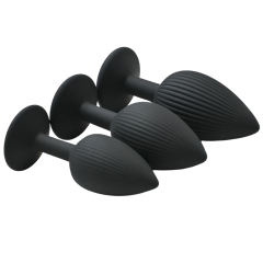 Ribbed Texture Black Silicone Anal Plug Training Kit (3 Sizes)