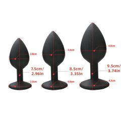 Ribbed Texture Black Silicone Anal Plug Training Kit (3 Sizes)