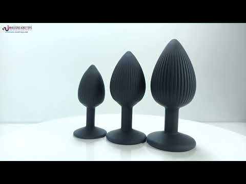 Ribbed Texture Black Silicone Anal Plug Training Kit (3 Sizes)