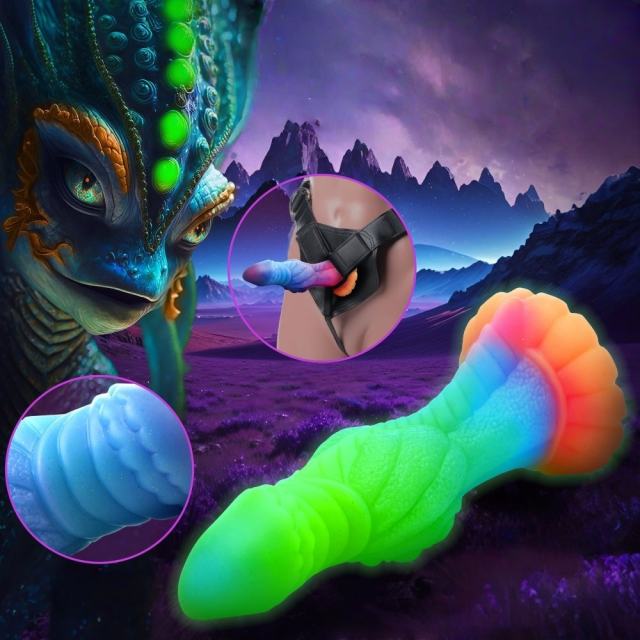 8.47'' Multicolor Glow-in-the-Dark Textured Design Alien Fantasy Silicone Dildo with Suction Base