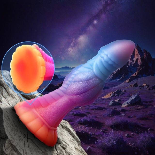 8.47'' Multicolor Glow-in-the-Dark Textured Design Alien Fantasy Silicone Dildo with Suction Base