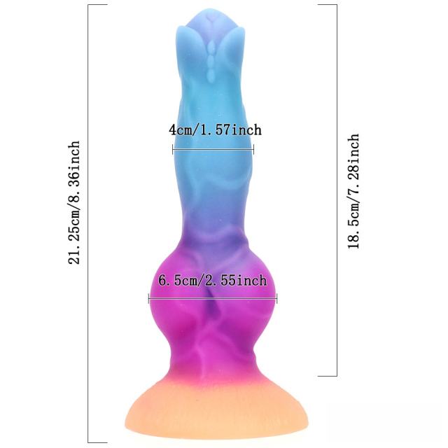 8.47'' Multicolor Glow-in-the-Dark Textured Design Alien Fantasy Silicone Dildo with Suction Base