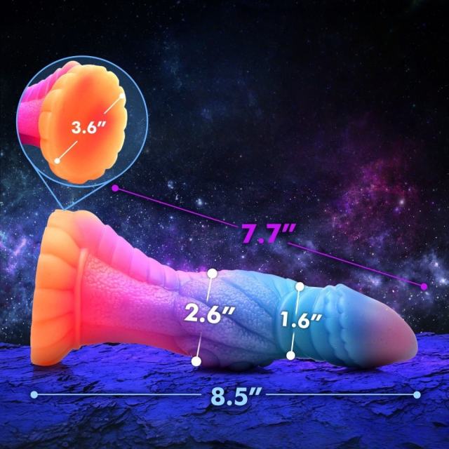 8.47'' Multicolor Glow-in-the-Dark Textured Design Alien Fantasy Silicone Dildo with Suction Base