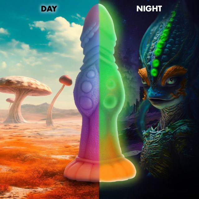 8.47'' Multicolor Glow-in-the-Dark Textured Design Alien Fantasy Silicone Dildo with Suction Base