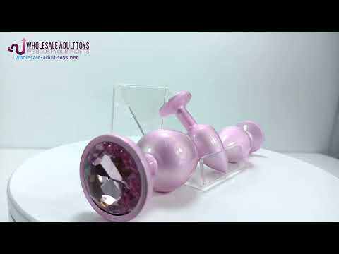 Electroplated Pink Metal Anal Plug Set (3 Sizes) with Crystal Pink Gem Base