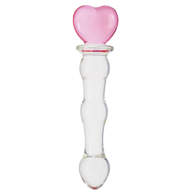 20 CM Clear Glass Massager with Pink Heart