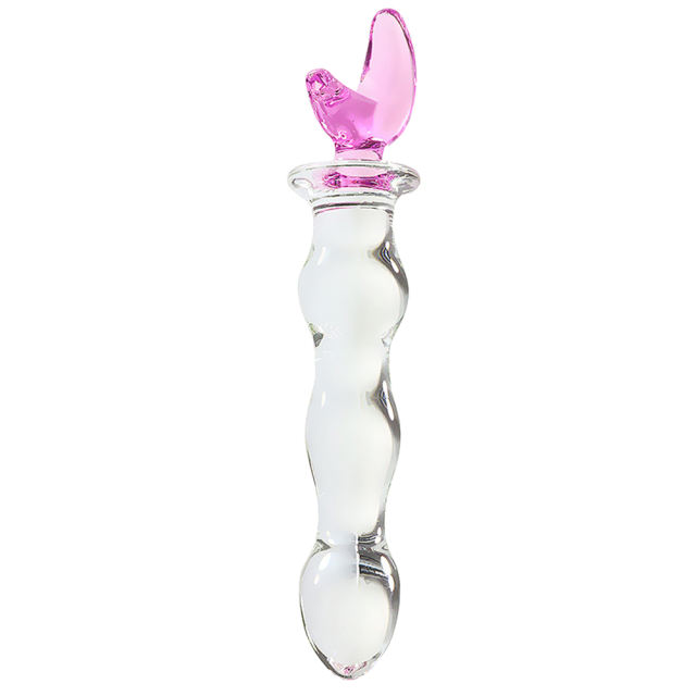 8.47'' Clear &amp; Pink Glass Dildo