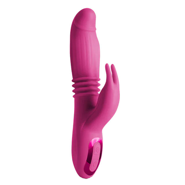 8.67 Inch 8-Mode Waterproof Rechargeable Magenta Inflatable Thrusting Silicone Rabbit Vibrator with Dual Stimulation