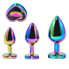 Rainbow Metal Anal Plug Set (3 Sizes) with Heart-Shaped Gem Base