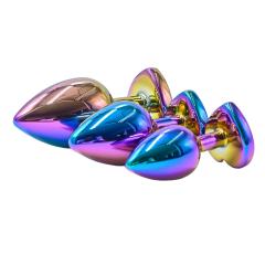 Rainbow Metal Anal Plug Set (3 Sizes) with Heart-Shaped Gem Base