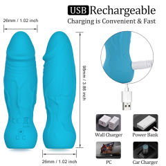 3.94 Inch 11-Mode Waterproof Rechargeable Blue Mini Silicone Dildo Vibrator with Realistic Texture