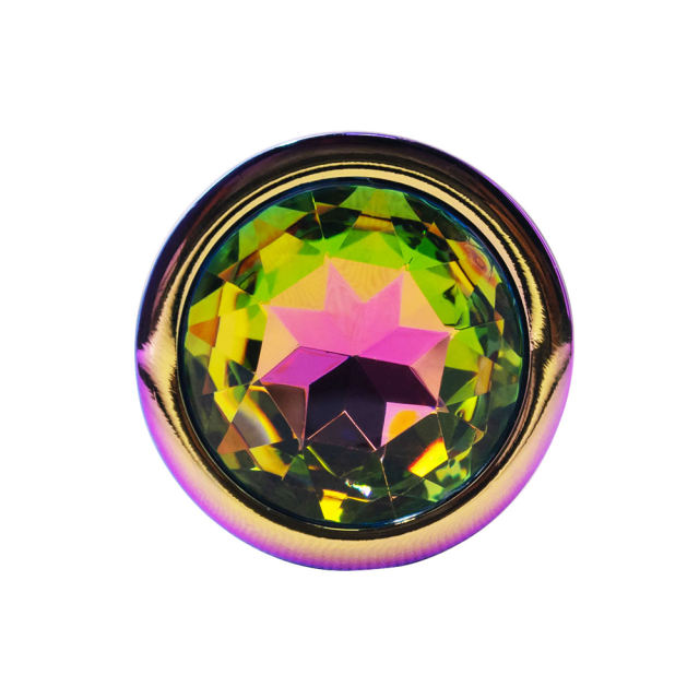 Rainbow Metal Anal Plug Set (3 Sizes) with Crystal Round Gem Base