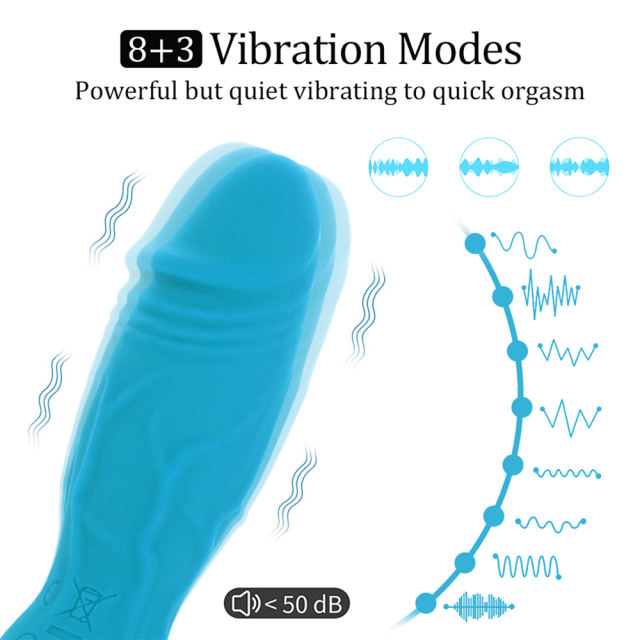 3.94 Inch 11-Mode Waterproof Rechargeable Blue Mini Silicone Dildo Vibrator with Realistic Texture