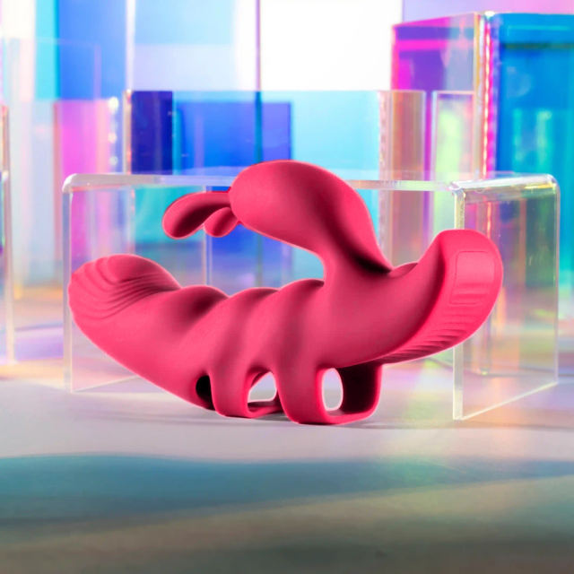 7-Mode Magenta Rechargeable Silicone Finger Vibrator with Rabbit Ears