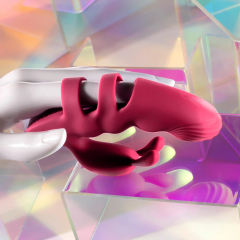 7-Mode Magenta Rechargeable Silicone Finger Vibrator with Rabbit Ears
