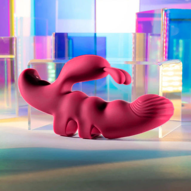 7-Mode Magenta Rechargeable Silicone Finger Vibrator with Rabbit Ears