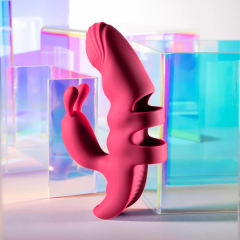 7-Mode Magenta Rechargeable Silicone Finger Vibrator with Rabbit Ears