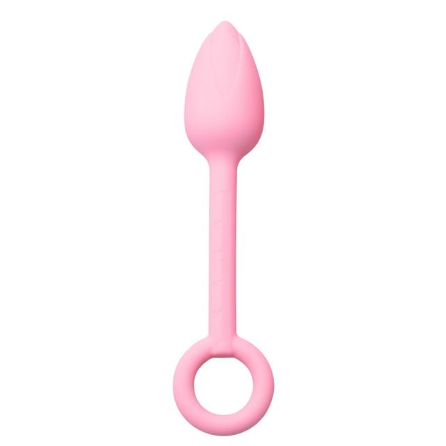 Pink Silicone Anal Plug Training Set (3 Sizes) with Ring Pull Handle and Tapered Tulip Head