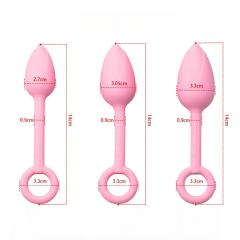 Pink Silicone Anal Plug Training Set (3 Sizes) with Ring Pull Handle and Tapered Tulip Head
