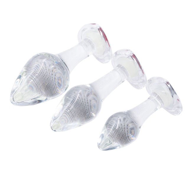 Clear Glass Anal Plug Set (3 Sizes) with Heart-Shaped Red Gem Base