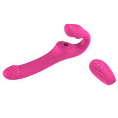 10-Mode Waterproof Rechargeable Remote-Controlled Magenta Dual-Ended Vibrator with Sucking & Tongue-Licking