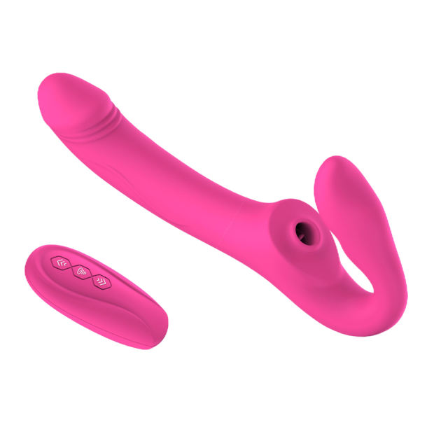 10-Mode Waterproof Rechargeable Remote-Controlled Magenta Dual-Ended Vibrator with Sucking & Tongue-Licking