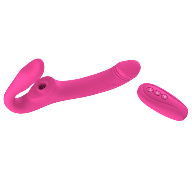 10-Mode Waterproof Rechargeable Remote-Controlled Magenta Dual-Ended Vibrator with Sucking & Tongue-Licking