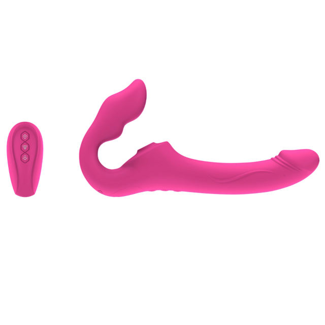 10-Mode Waterproof Rechargeable Remote-Controlled Magenta Dual-Ended Vibrator with Sucking & Tongue-Licking