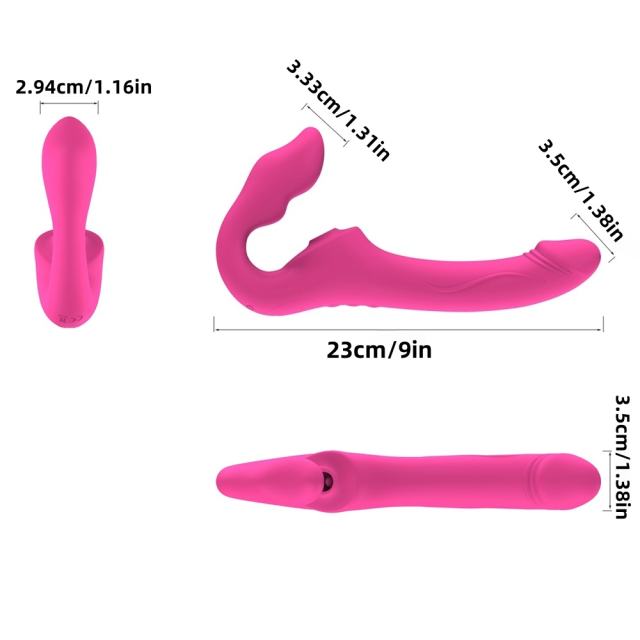10-Mode Waterproof Rechargeable Remote-Controlled Magenta Dual-Ended Vibrator with Sucking & Tongue-Licking
