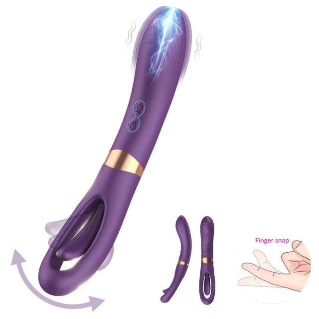 8.79 Inch 10-Mode Waterproof Rechargeable Purple Silicone Vibrator with Flapping Arm and Dual Stimulation