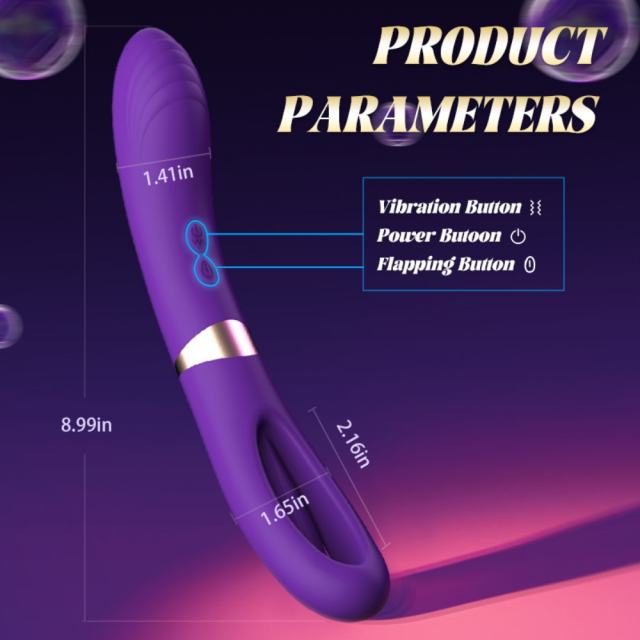 8.79 Inch 10-Mode Waterproof Rechargeable Purple Silicone Vibrator with Flapping Arm and Dual Stimulation