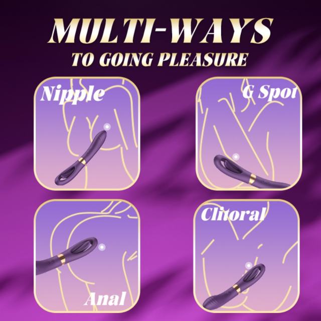 8.79 Inch 10-Mode Waterproof Rechargeable Purple Silicone Vibrator with Flapping Arm and Dual Stimulation
