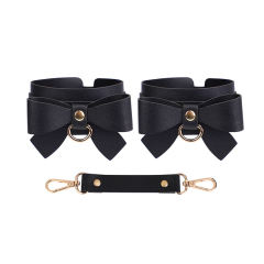 6-Piece Black & Red BDSM Bondage Kit with Bow Design – Collar, Ball Gag, Cuffs, Whip, Lead Chain