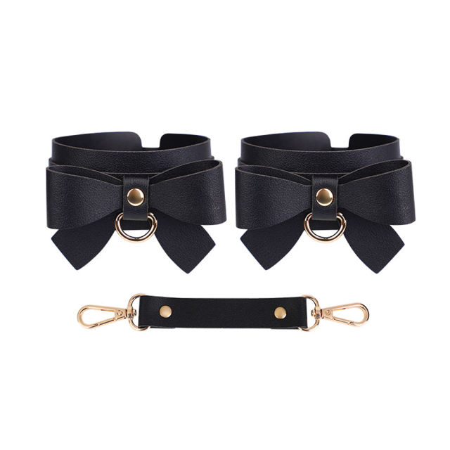 6-Piece Black & Red BDSM Bondage Kit with Bow Design – Collar, Ball Gag, Cuffs, Whip, Lead Chain