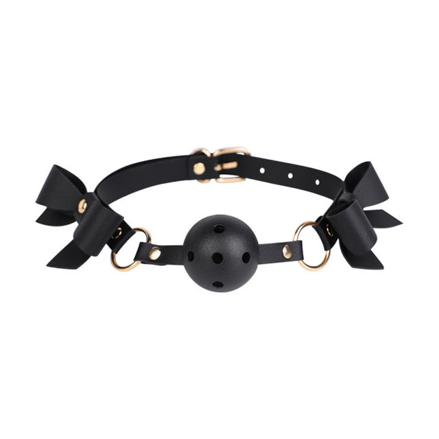 6-Piece Black & Red BDSM Bondage Kit with Bow Design – Collar, Ball Gag, Cuffs, Whip, Lead Chain