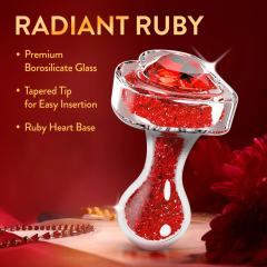 3.35'' Clear Glass Anal Plug with Red Heart Gem – Tapered and StayPut Design