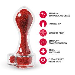 3.35'' Clear Glass Anal Plug with Red Heart Gem – Tapered and StayPut Design