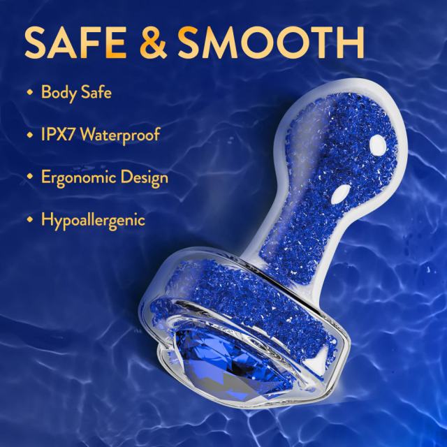 3.35'' Clear Glass Anal Plug with Blue Heart Gem – Tapered and StayPut Design