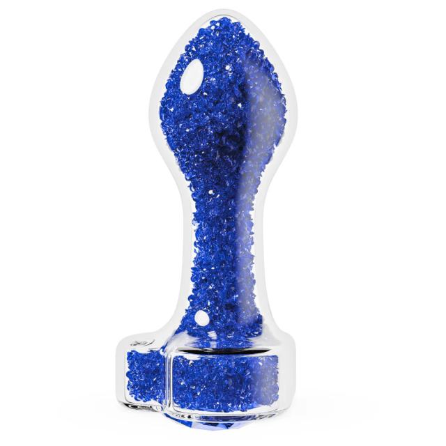 3.35'' Clear Glass Anal Plug with Blue Heart Gem – Tapered and StayPut Design