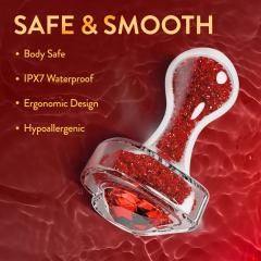 3.35'' Clear Glass Anal Plug with Red Heart Gem – Tapered and StayPut Design