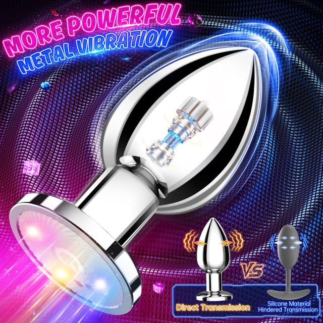 9 Modes App & Remote Controlled Silver Metal Vibrating Anal Plug with Light-Up Base - Rechargeable and Waterproof