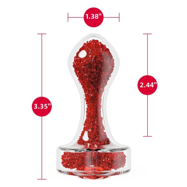 3.35'' Clear Glass Anal Plug with Red Heart Gem – Tapered and StayPut Design