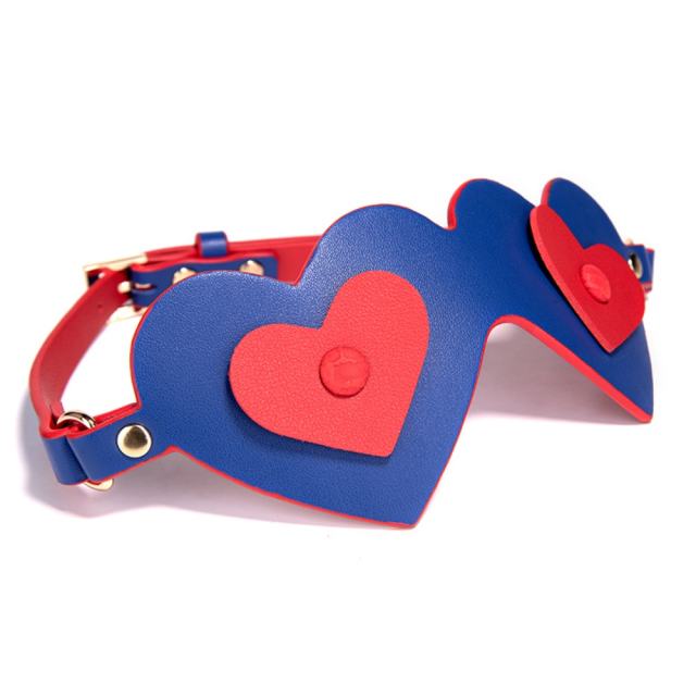 Red & Blue Heart-Shaped PU Blindfold with Adjustable Strap with Retail Box Packaging